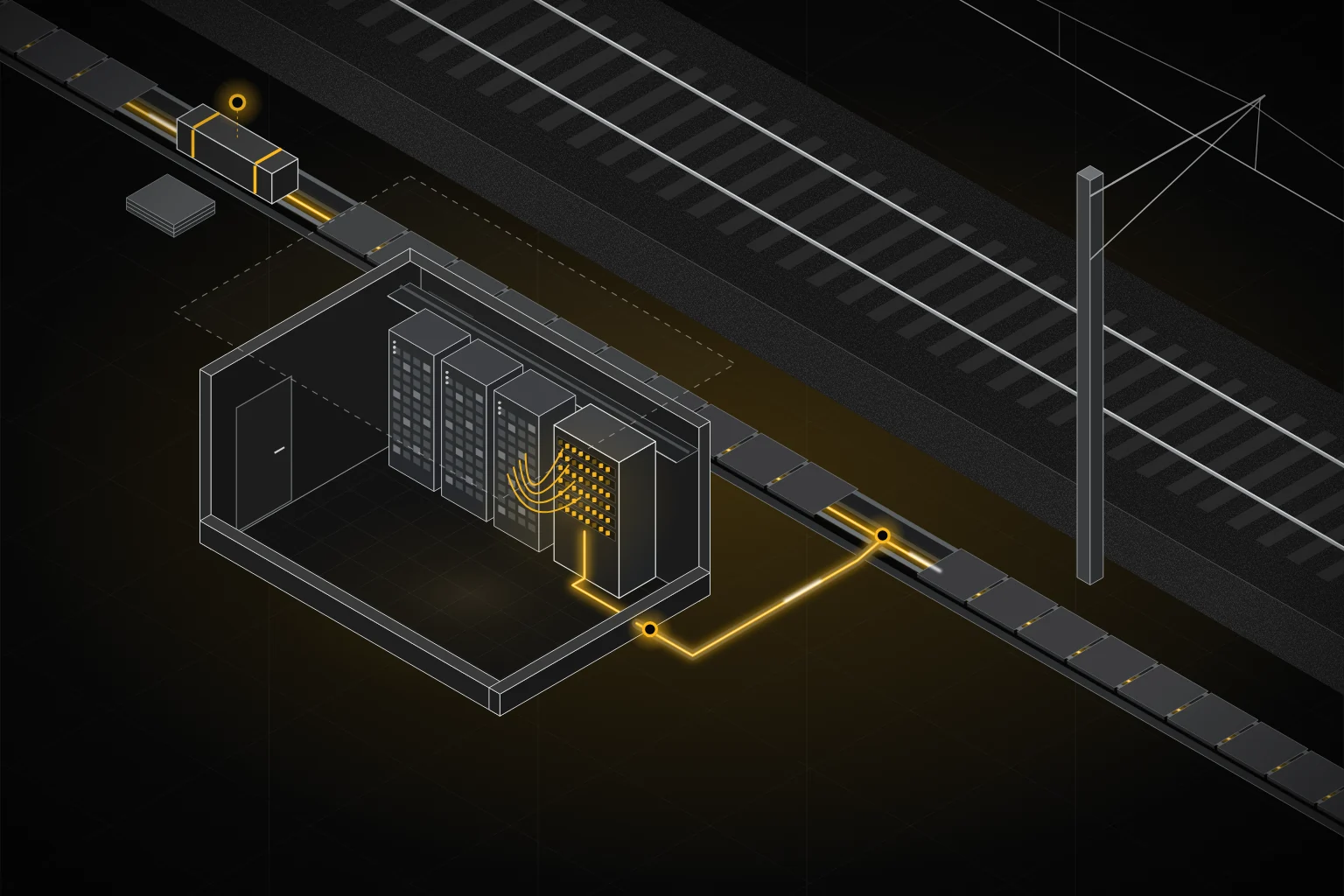 Glasvezel voor de railsector: glasvezelkabel van de kabelgoot langs het spoor naar het relaishuis